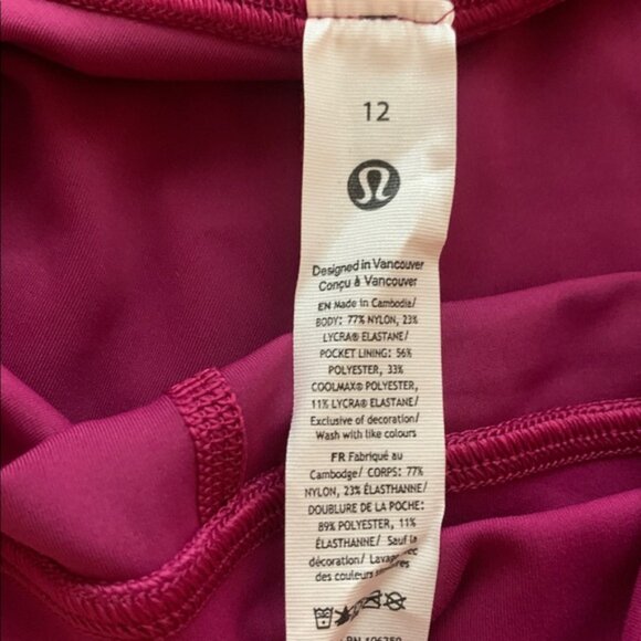 lululemon athletica Magenta Wunder Train HR 8 inch Shorts, size 12, NWT - Picture 2 of 7